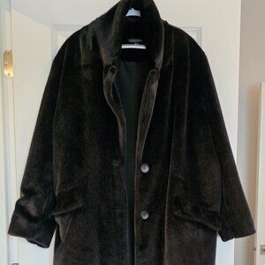 Universal Standard Black Faux Fur Long Coat Size M